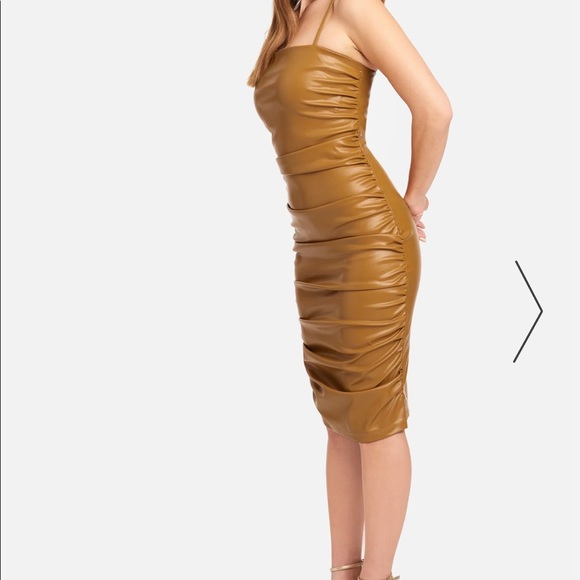 bebe RUCHED MIDI FAUX LEATHER DRESS - Picture 2 of 5